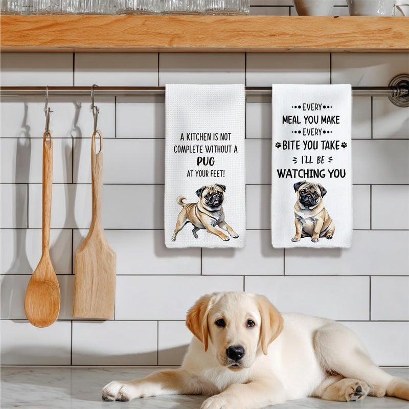 Tzhim Pug Gifts Kitchen Towels Set of 2, Pug Gifts for Pug Lovers Women, Pug Mom Gifts, Pug Decor Hand Towels, Pug Dog Dish Towels Tea Towels for Kitchen, Dog Kitchen Bathroom Decor, 16x24inch - Image 5